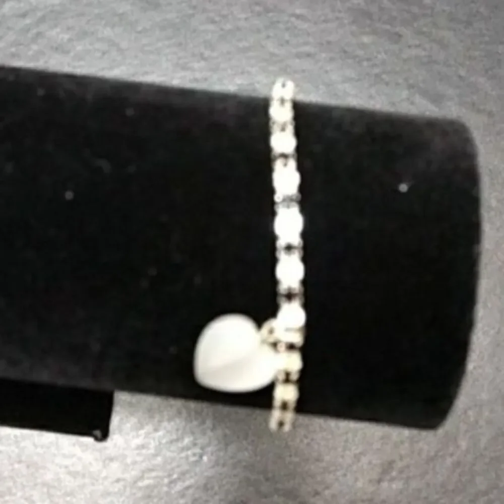 Heart Charm Bracelet with Rhinestones 6.75